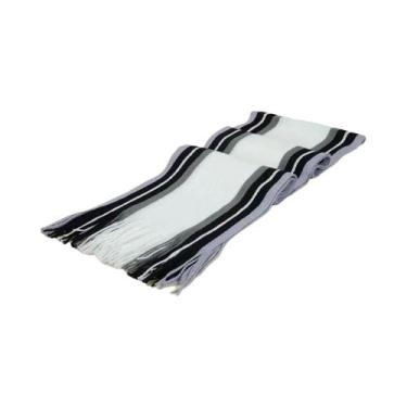 Imagem de Cachecol Longo Masculino De Cashmere Macio, Grosso, Listrado Com Franj