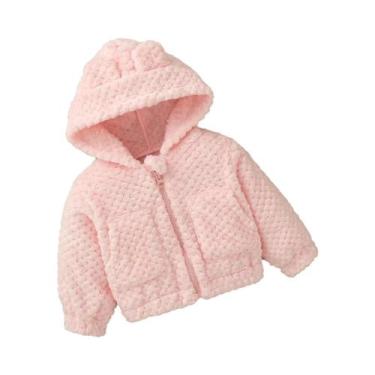 Imagem de Jaqueta Rosa De Pelúcia Com Capuz Para Bebê Menina, Casaco Quente De O