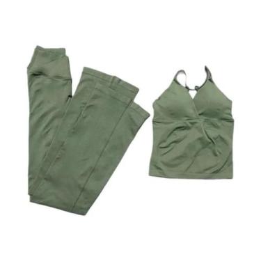 Imagem de Conjunto De Ginástica Feminino De 2 Peças Sem Costura, Top De Treino D