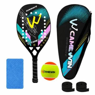 Imagem de Kit Raquete Beach Tennis Camewin Carbono 3K + Bolinha, Sunwave green
