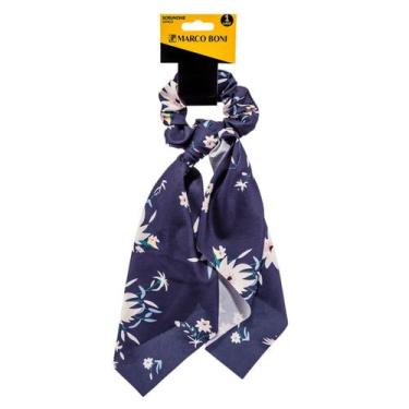 Imagem de Elástico Scrunchie Lenço de Cabelo Estampado Marco Boni Cor:Azul Marin