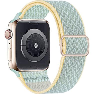 Imagem de Pulseira Nylon Solo Elástica Compatível com Apple Watch (38/40/41, Chevron Verde Solar)