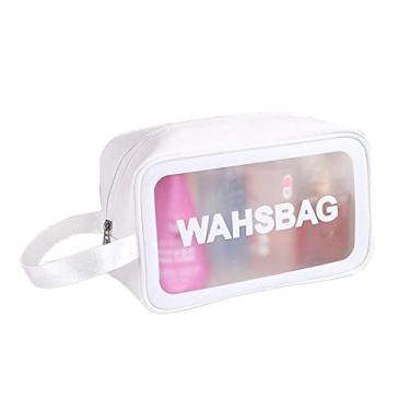 Imagem de Generic Necessaire transparente para higiene pessoal, necessaire de viagem, bolsa de cosméticos para maquiagem para mulheres e homens, feita com material de PVC durável e macio e couro