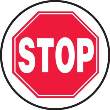 Imagem de Accuform Placa de piso NMC "STOP" com símbolo de sinal de parada vermelho, placa de acesso restrito de vinil antiderrapante de 43 cm de diâmetro, vermelha no branco, feita nos EUA, MFS2217