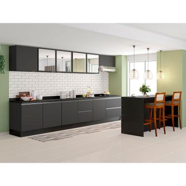 Imagem de Cozinha Completa Bartira Línea com 13 Portas, 8 Gavetas, 7 Prateleiras e Bancada Gourmet com 380 cm de largura - Grafite
