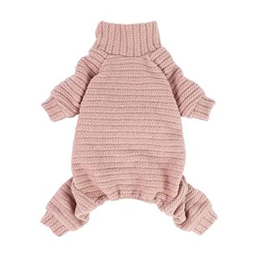 Imagem de Fitwarm Suéter de gola rolê tricotado para cães pijamas térmicos roupas de inverno para cães casacos para animais de estimação roupas para gatos rosa pequeno