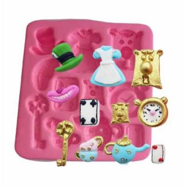 Imagem de Molde De Silicone Alice Nos Pais Das Maravilhas, Relógio, Gato, Vestido