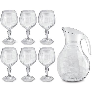 Imagem de Kit Jarra 2,3L E 6 Taças 350ml Jogo De Plástico Refresco Tango Servir Água Suco Transparente UZ