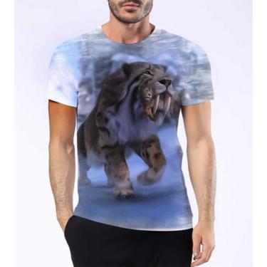 Imagem de Camisa Camiseta Tigre Dente De Sabre Smilodon Extinto Hd 9 - Estilo Kr