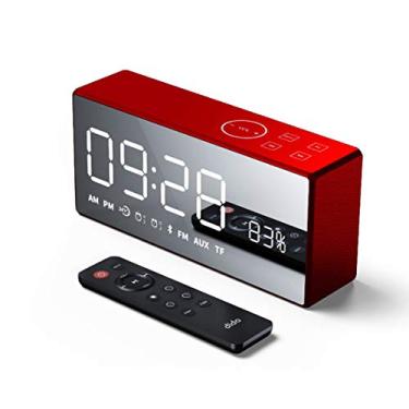 Imagem de HIOD Alto-falante Bluetooth multifuncional sem fio grande display despertador rádio FM microfone embutido 15h Playime, vermelho