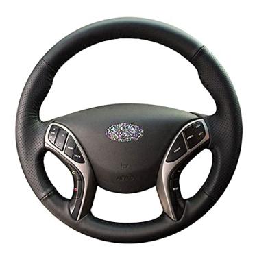 Imagem de DYBANP Capa de volante, para Hyundai Avante i30 2012-2016 / Elantra 2011-2016, capa de volante de couro preto DIY