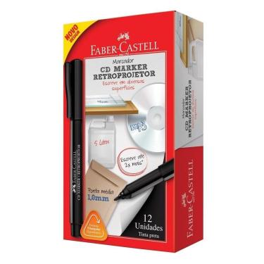 Imagem de Marcador Faber Castell para CD,DVD e Retroprojetor Preto - Embalagem com 12 Unidades