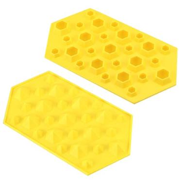 Imagem de Bandeja de cubo de gelo de silicone molde de cubo de gelo 3D diamantes bandeja de gelo molde de chocolate para bar de festa fabricante de bola de uísque faça você mesmo ferramenta de pudim máquina de sorvete molde de cubo de gelo (cor: amarelo)
