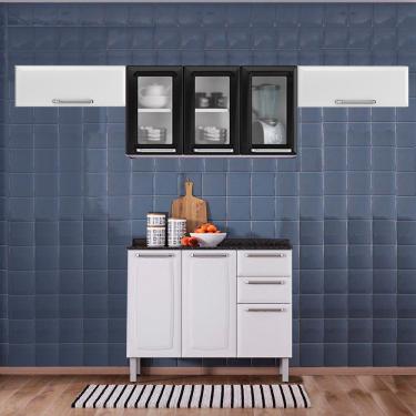 Imagem de Cozinha Itatiaia Luce com Armários Aéreos e Balcão 2 Gavetas 8 Portas 3 Vidros Branco / Preto