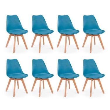 Imagem de Conjunto 08 Cadeiras Eames Wood Leda Design - Turquesa - Império Brazi