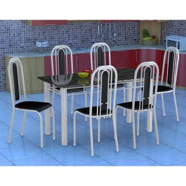 Imagem de Conjunto De Mesa Com 6 Cadeiras Granada Branco E Preto Liso - Fabone