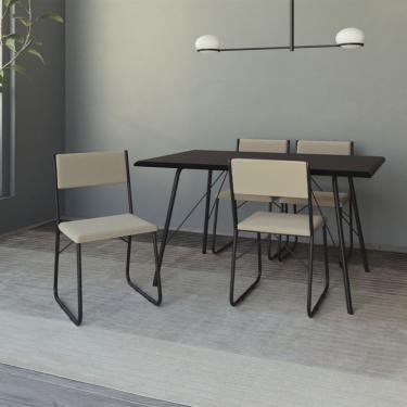 Imagem de Conjunto de Mesa de Jantar com 4 Cadeiras Angra Suede Bege e Preto 120 cm
