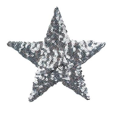Imagem de 12 cm prata lantejoulas estrela costurar ferro em remendos bordados glitter crachás para vestido jeans camiseta faça você mesmo apliques decoração artesanato