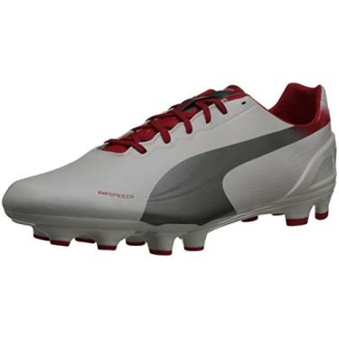 Imagem de PUMA Chuteira de futebol masculina evoSPEED 3.2 com solo firme, Branco/Prata/Vermelho, 7