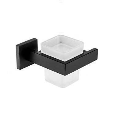 Imagem de Escova de dentes de ouro escovado porta-copos com copo de vidro porta-copos de aço inoxidável acessórios para banheiro cromado preto, porta-copos a7b