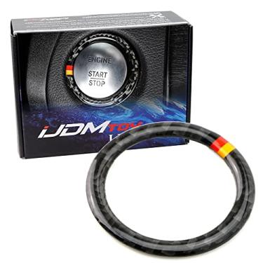 Imagem de iJDMTOY Anel de decoração com botão de partida de motor de fibra de carbono real preto com listras de cor de bandeira alemã compatíveis com Mercedes C E S R ML GL CLS GLA GLC GLE Class