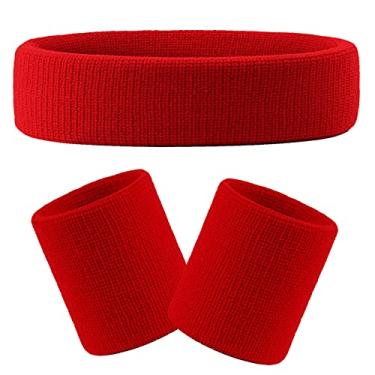 Imagem de Conjunto de faixas de transpiração da Hoter, conjunto de pulseiras esportivas, faixa de cabeça de tecido felpudo para exercícios, basquete, pulso e faixa de cabeça com absorção de umidade e suor