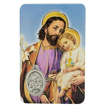 Imagem de Cartão de oração de São José com medalha integrada | Santo padroeiro da igreja universal, filhos nascidos, pais, trabalhadores, viajantes, imigrantes e uma morte feliz | 2021 Ano de São José