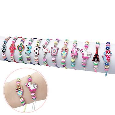 Imagem de Elesa Miracle 12 peças feminino menina unicórnio coruja tecido amizade conjunto valor pulseira ajustável lembrancinha de festa infantil, tamanho único, multicolorido, Strass
