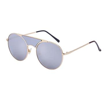 Imagem de Óculos de sol redondos espelho retro feminino designer Steampunk tons armação de metal óculos de sol redondos homens dirigindo óculos, prata dourada, tamanho único