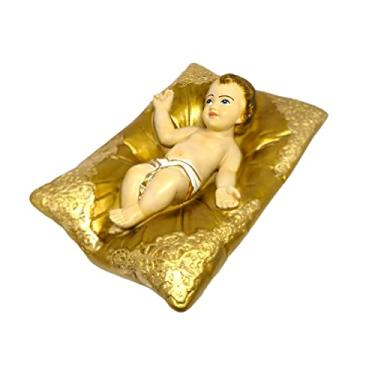 Imagem de Imagem do Menino Jesus na Manjedoura de Gesso Grande 26cm Dourado Natal Para Presépio e Novena
