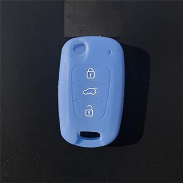 Imagem de YJADHU Capa de silicone para chave de carro, apto para Kia Ceed RIO4 K2 K5 Sportage Sorento Hyundai Solaris i20 i30 i35 iX20 iX35 Solaris Verna, azul claro