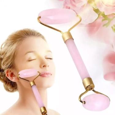 Imagem de Rolo Massageador Facial Pedra Quartzo Rosa Jade Anti-rugas ( rolo -rosa )