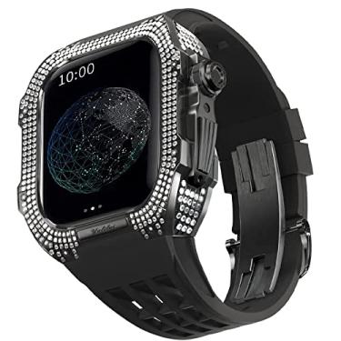 Imagem de TONECY Pulseira de borracha moldura de titânio para Apple Watch 7/6/5/4/SE Apple Mod Watch acessório de substituição titânio luxo capa compatível com série IWatch 44mm com ferramenta