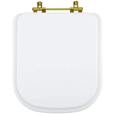 Imagem de Assento Sanitário Poliester Quadra Branco Ferragem Dourada para Vaso Deca