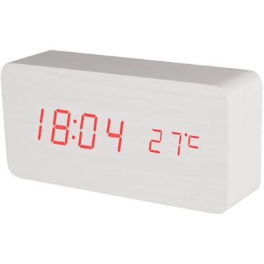 Imagem de Relógio de alarme digital de madeira BALDr, Luz Vermelha de Madeira Branca
