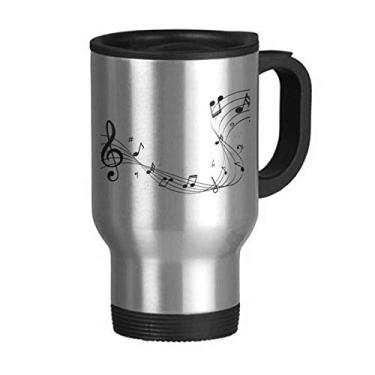 Imagem de Flappg Caneca de viagem preta com notas musicais branca tampa flip em aço inoxidável copo de carro copo térmico