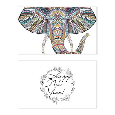 Imagem de Design de elefante colorido estilo mosaico, ano novo, festival, cartão de felicitações, mensagem de abençoar presente