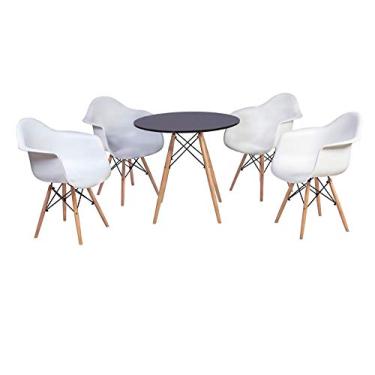 Imagem de Kit Mesa Eiffel Preta 90cm + 4 Cadeiras Charles Eames Wood - Daw - Com Braços - Design Branca