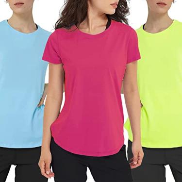 Imagem de Kit 3 Camisetas Femininas Plus Size Longa Tapa Bumbum UV 50+ - G3 - Rosa/Azul/Amarelo