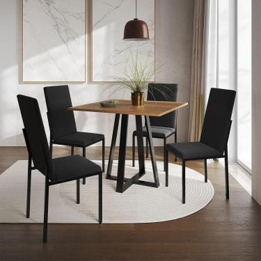 Imagem de Conjunto De Jantar Mesa Mônaco Premium 90Cm Imbuia Com 4 Cadeiras Estofadas Pretas - Cor: Preto