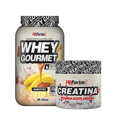 Imagem de Kit Whey Protein Gourmet Pote 907g + Creatina Power Explosion Sem Sabor 300g - FN Forbis Nutrition (Banoffee)