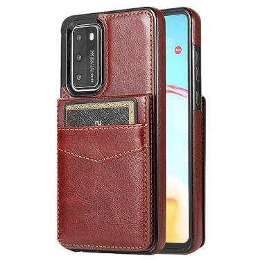 Imagem de Estojo de couro flip para huawei p40 p30 mate 40 30 20 pro plus lite carteira cartão forte proteção magnética proteção bolsas de telefone capa, marrom, para huawei p30