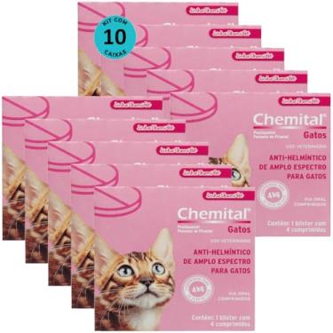 Imagem de Chemital Com 4 Comprimidos Chemitec Vermífugo Para Gatos Kit Com 10 Cx