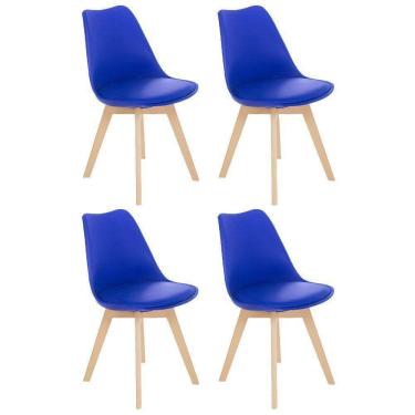 Imagem de Kit 4 Cadeiras Jantar Cozinha Leda Eames Com Assento Estofado Azul Bic