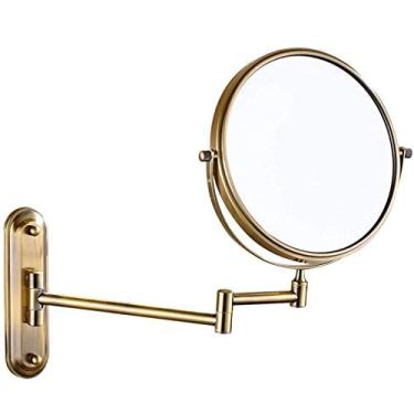 Imagem de Espelho de maquiagem de parede, espelho de barbear de dupla face com ampliação de latão de 20 cm, espelho de vaidade cosmético giratório extensível de 360° para banheiro, cromado, 5X (cor: latão, tamanho: 10X)