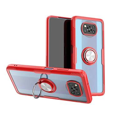 Imagem de SORAKA Capa transparente para Xiaomi Poco X3 Pro com suporte para anel,capa de PC rígida transparente Capa Xiaomi Poco X3 NFC com placa de metal para suporte magnético de telefone para carro