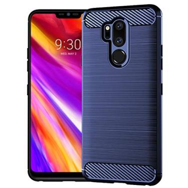 Imagem de SNOSHO Capa para LG G7 ThinQ, LG G7 - TPU Antiarranhões, Fino e Flexível, Azul Escovado, Padrão de Fibra Carbono, Proteção Premium, Leve e Resistente