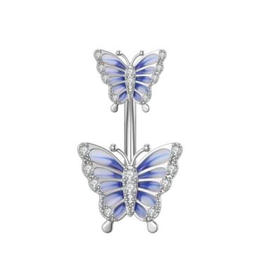 Imagem de Piercing de umbigo de borboleta aço cirúrgico CZ barra flor piercing de barriga joia retentor corporal 14G (1,6 mm), Metal, Zircônia cúbica