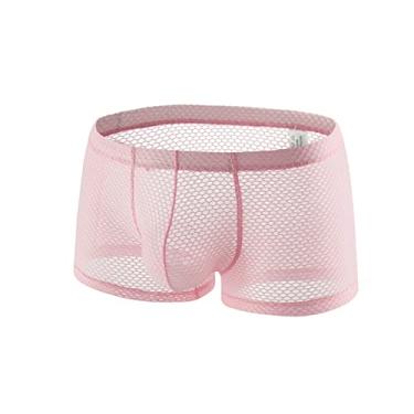 Imagem de Cuecas boxer masculinas respiráveis ​​transparentes cuecas de malha transparente cuecas macias lingerie Roupa Íntima Calça Transparente com troncos sem extensor sutiã B81-Rosa Medium
