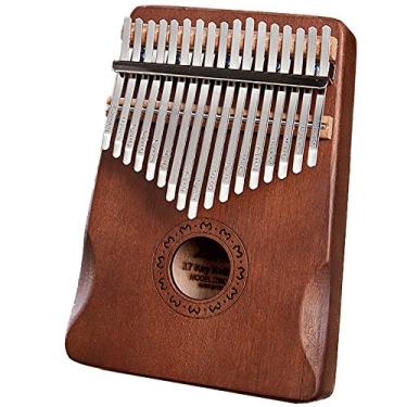 Imagem de Piano de polegar Kalimba de 17 teclas, Kalimba corpo de madeira maciça de mogno, xilofone portátil Mbira Sanza, piano de dedo para amantes de música, (18 cm x 13 cm) café de proteção de mão